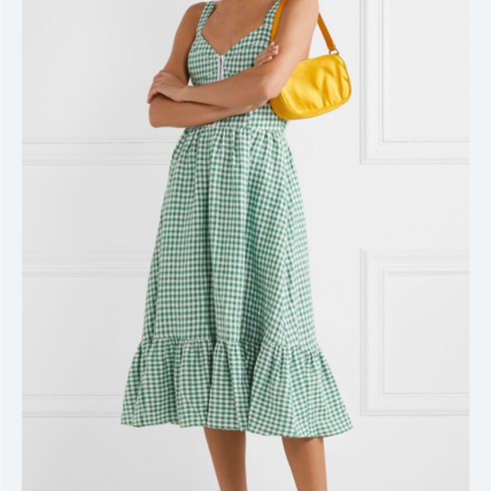 Reformation Dolci Linen Midi Dress in Green Gingham, size 4